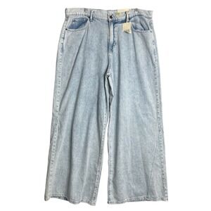 New ANA High Rise Super Wide Leg Jeans Womens 18 Blue Light Wash Baggy Relaxed